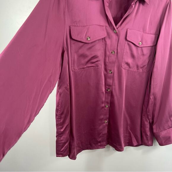 Chico's Sandwashed Satin Shirt 100% Modal Size 16/18 Pinkish Purple Button Up - Picture 3 of 10